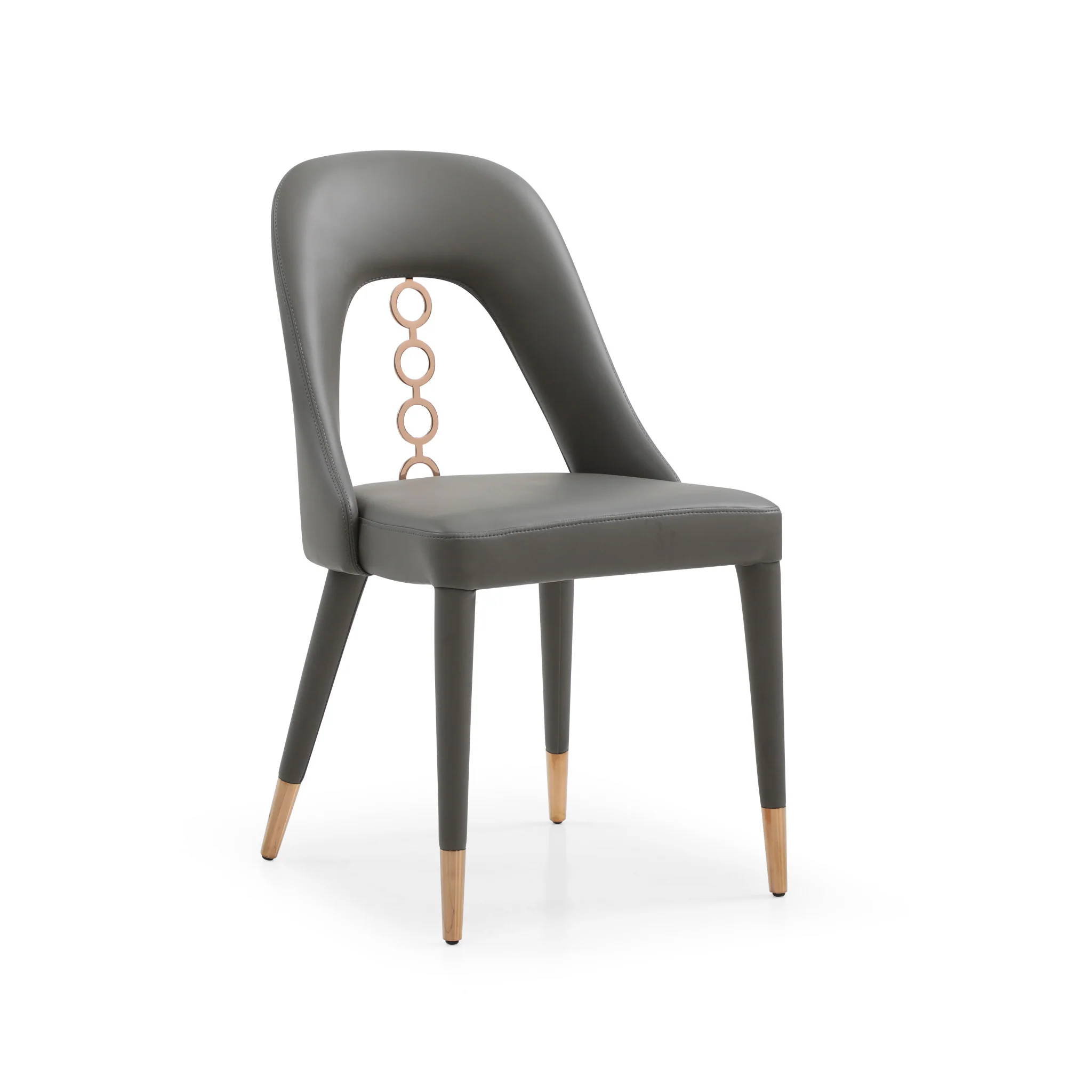 Set of Two Gray Faux Leather Dining Side Chairs With Rose Gold Accents By Homeroots - Image 3