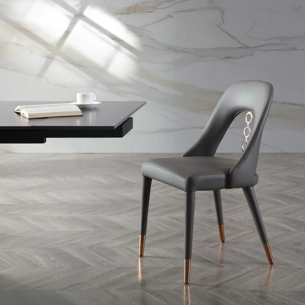 Set of Two Gray Faux Leather Dining Side Chairs With Rose Gold Accents By Homeroots - Image 4