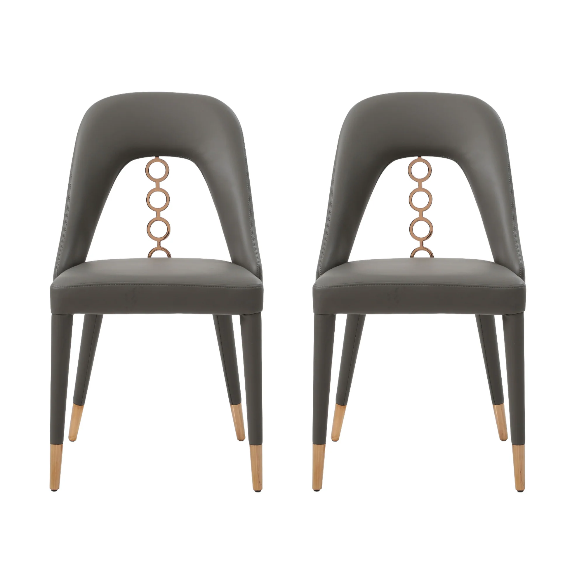 Set of Two Gray Faux Leather Dining Side Chairs With Rose Gold Accents By Homeroots - Image 6