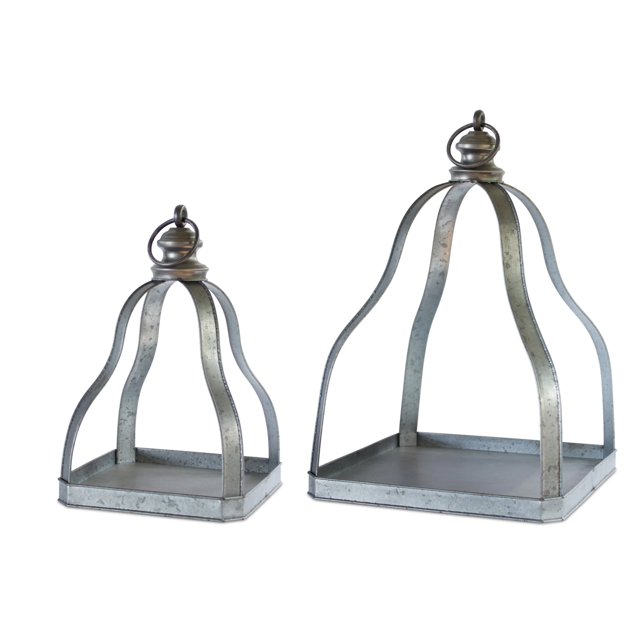 Set of Two Gray Galvanized Metal Tabletop Lantern Candle Holders By Homeroots - Image 2