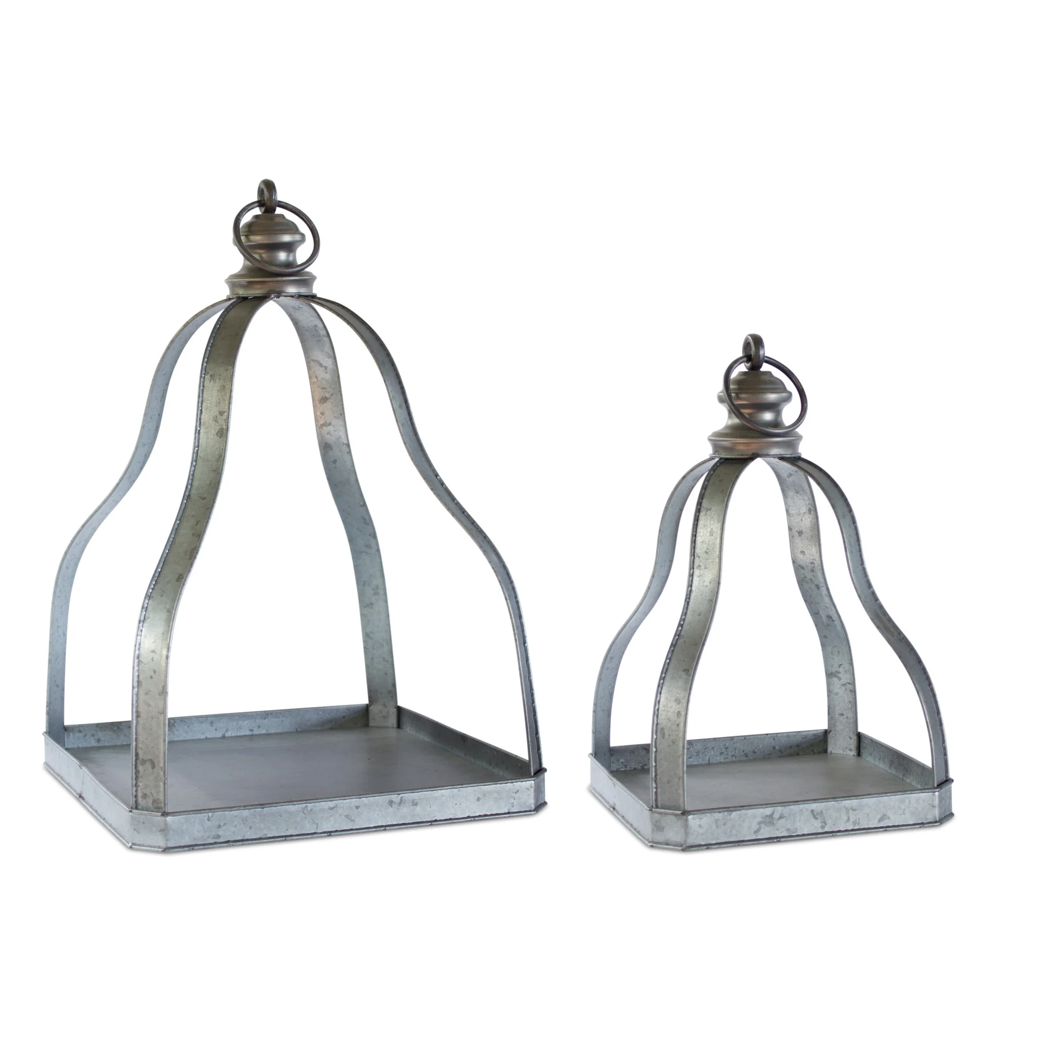 Set of Two Gray Galvanized Metal Tabletop Lantern Candle Holders By Homeroots - Image 5