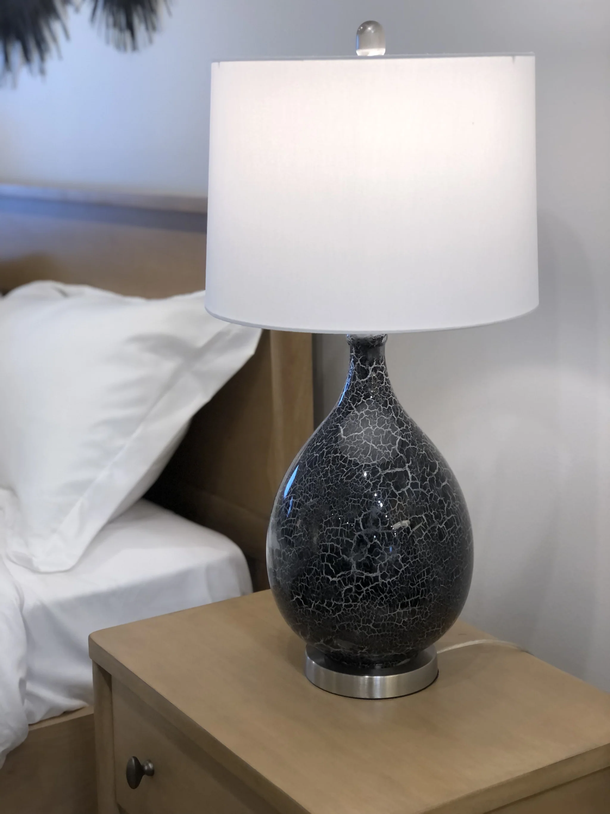 Set of Two Gray Glass Geometric Table Lamp With White Empire Shade By Homeroots - Image 5