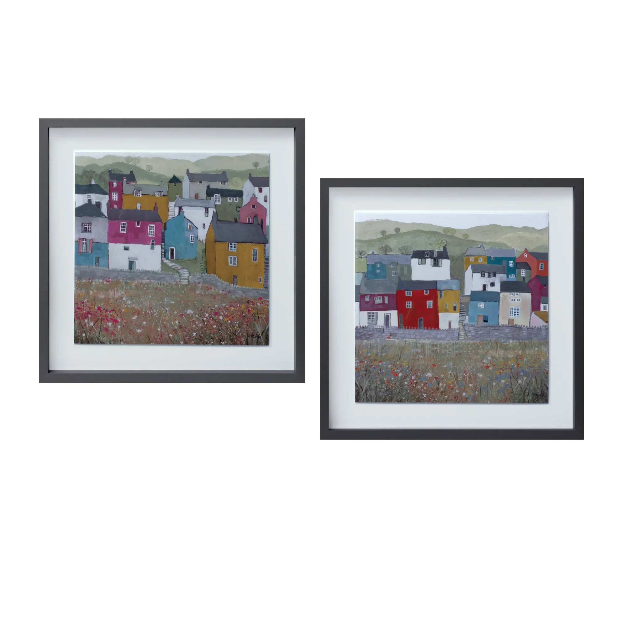 Set of Two Gray Green And Yellow Wood Square Framed Art By Homeroots - Image 2