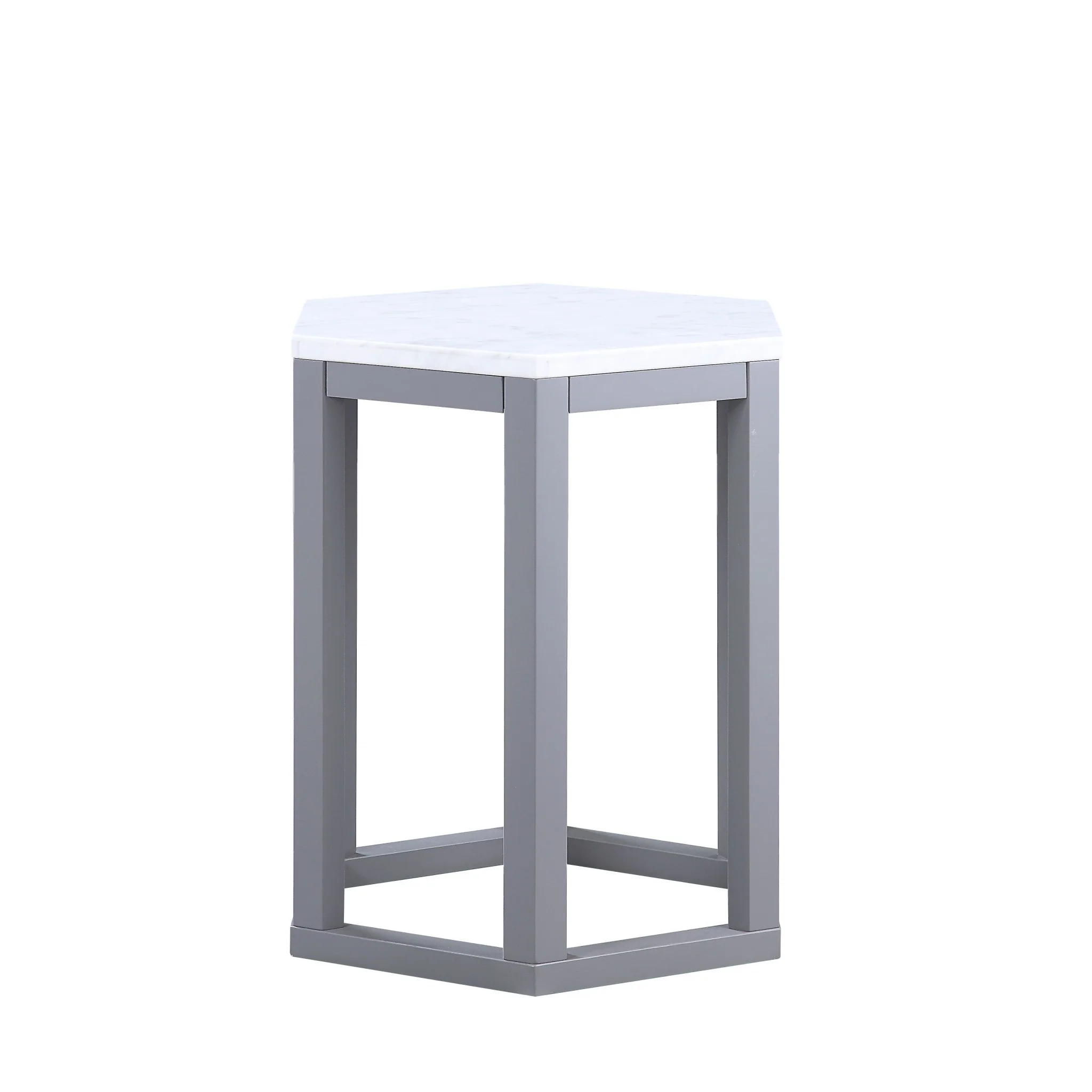 Set Of Two Gray Hexagonal Marble Top End Tables By Homeroots - Image 2