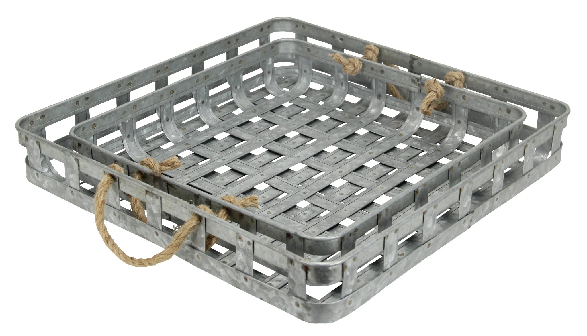 Set of Two Gray Rectangular Metal Handmade Serving Tray With Handles By Homeroots - Image 2