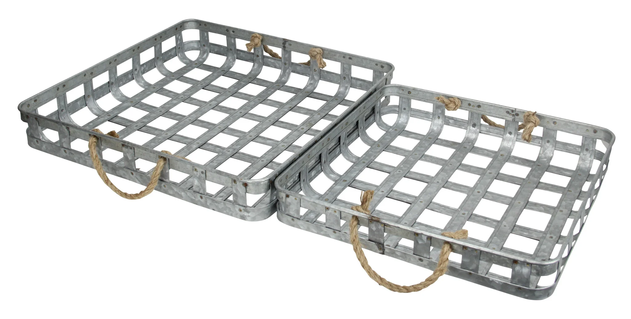 Set of Two Gray Rectangular Metal Handmade Serving Tray With Handles By Homeroots - Image 3