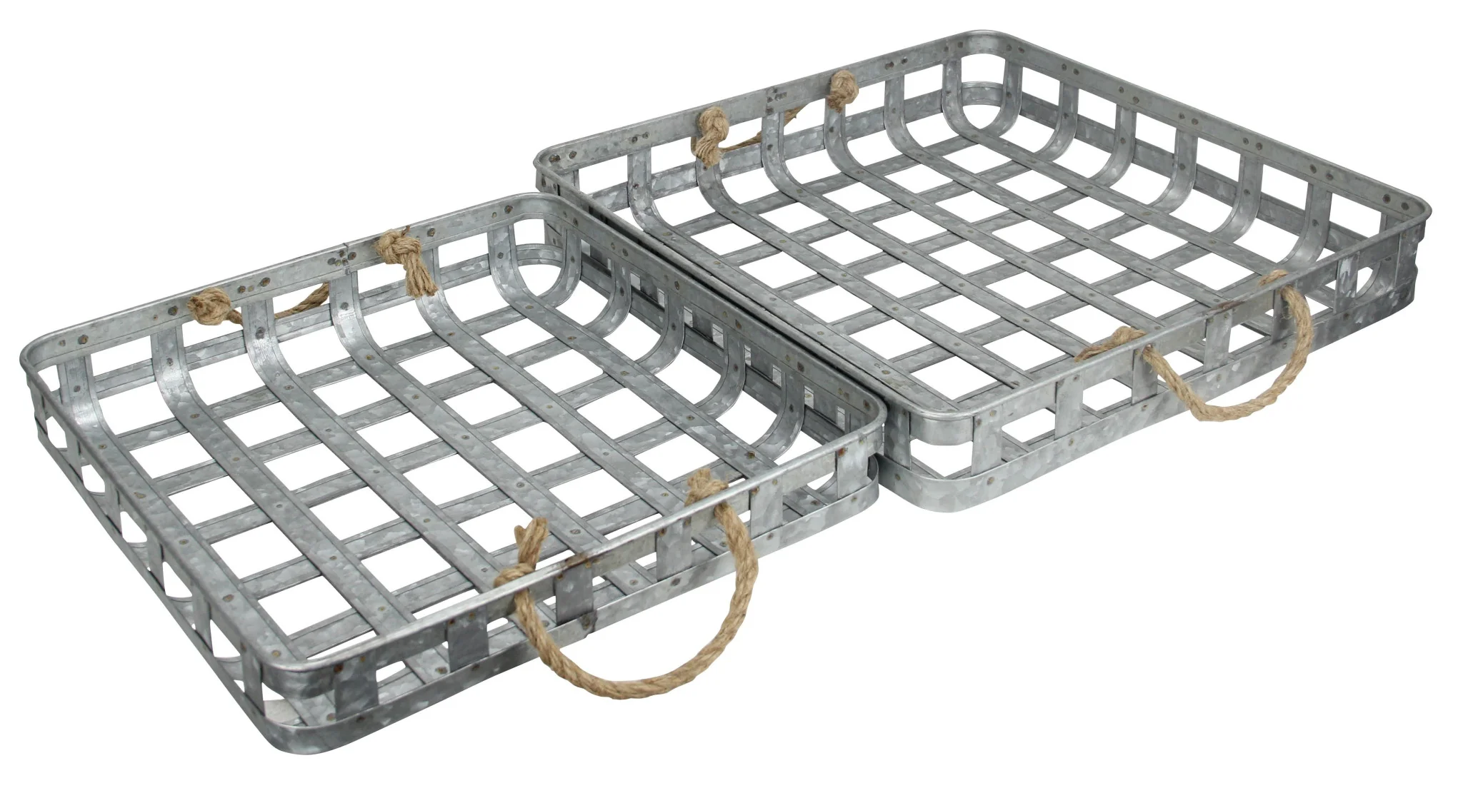 Set of Two Gray Rectangular Metal Handmade Serving Tray With Handles By Homeroots - Image 4