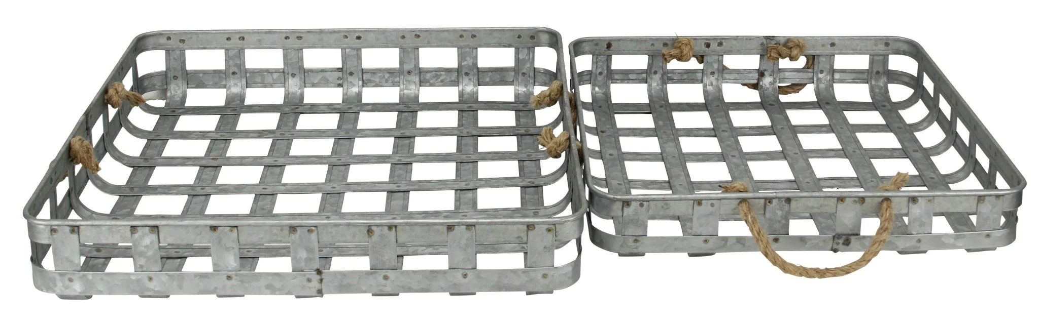 Set of Two Gray Rectangular Metal Handmade Serving Tray With Handles By Homeroots - Image 5