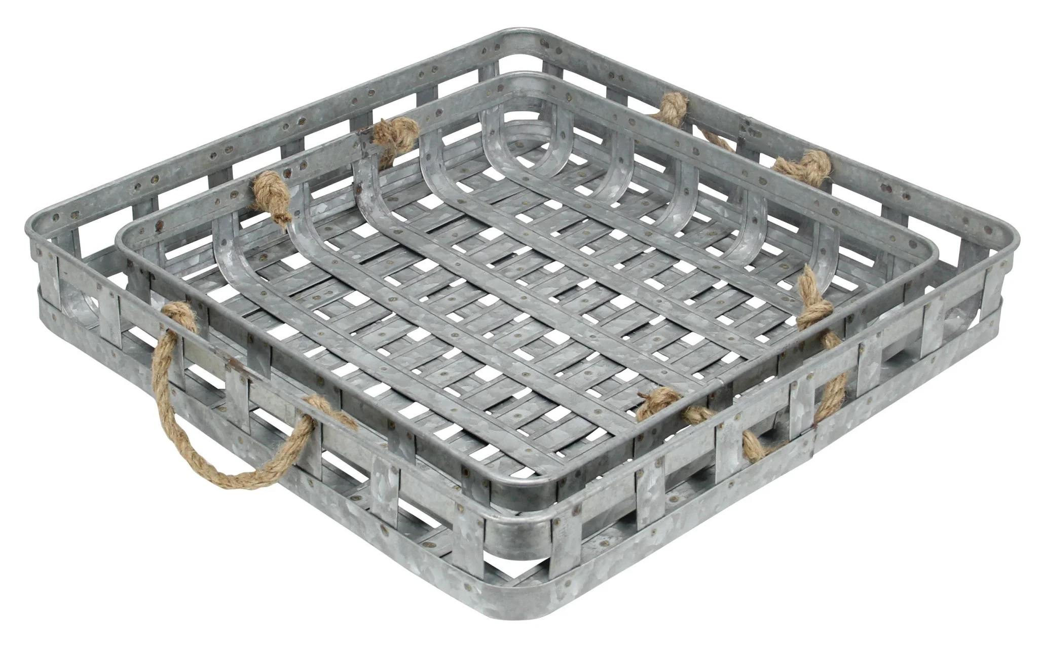 Set of Two Gray Rectangular Metal Handmade Serving Tray With Handles By Homeroots - Image 6