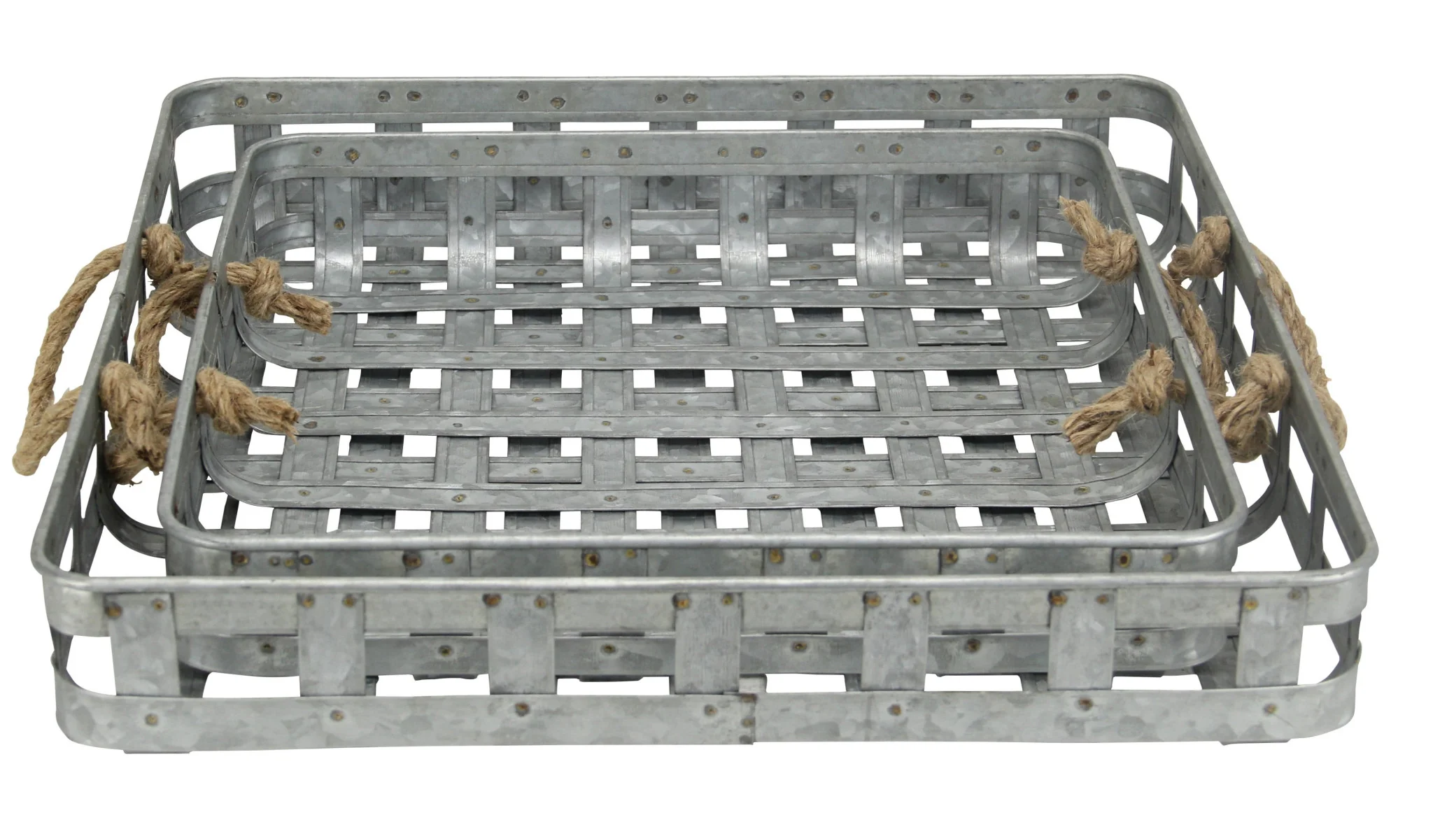 Set of Two Gray Rectangular Metal Handmade Serving Tray With Handles By Homeroots - Image 7