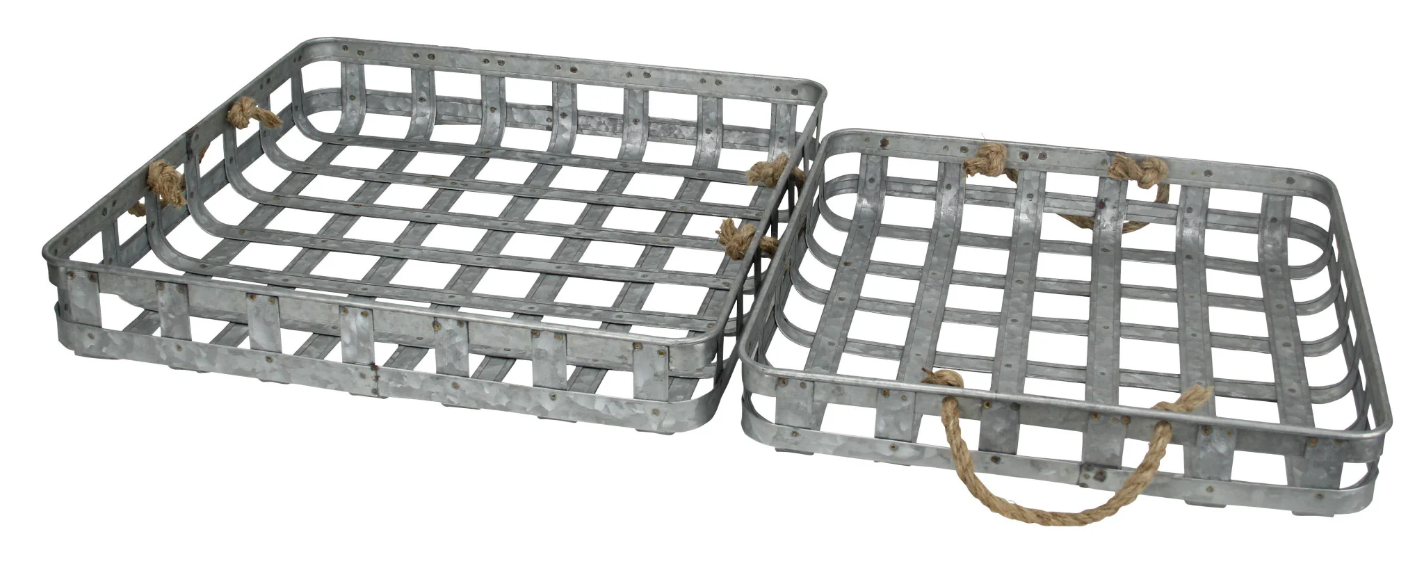Set of Two Gray Rectangular Metal Handmade Serving Tray With Handles By Homeroots - Image 8