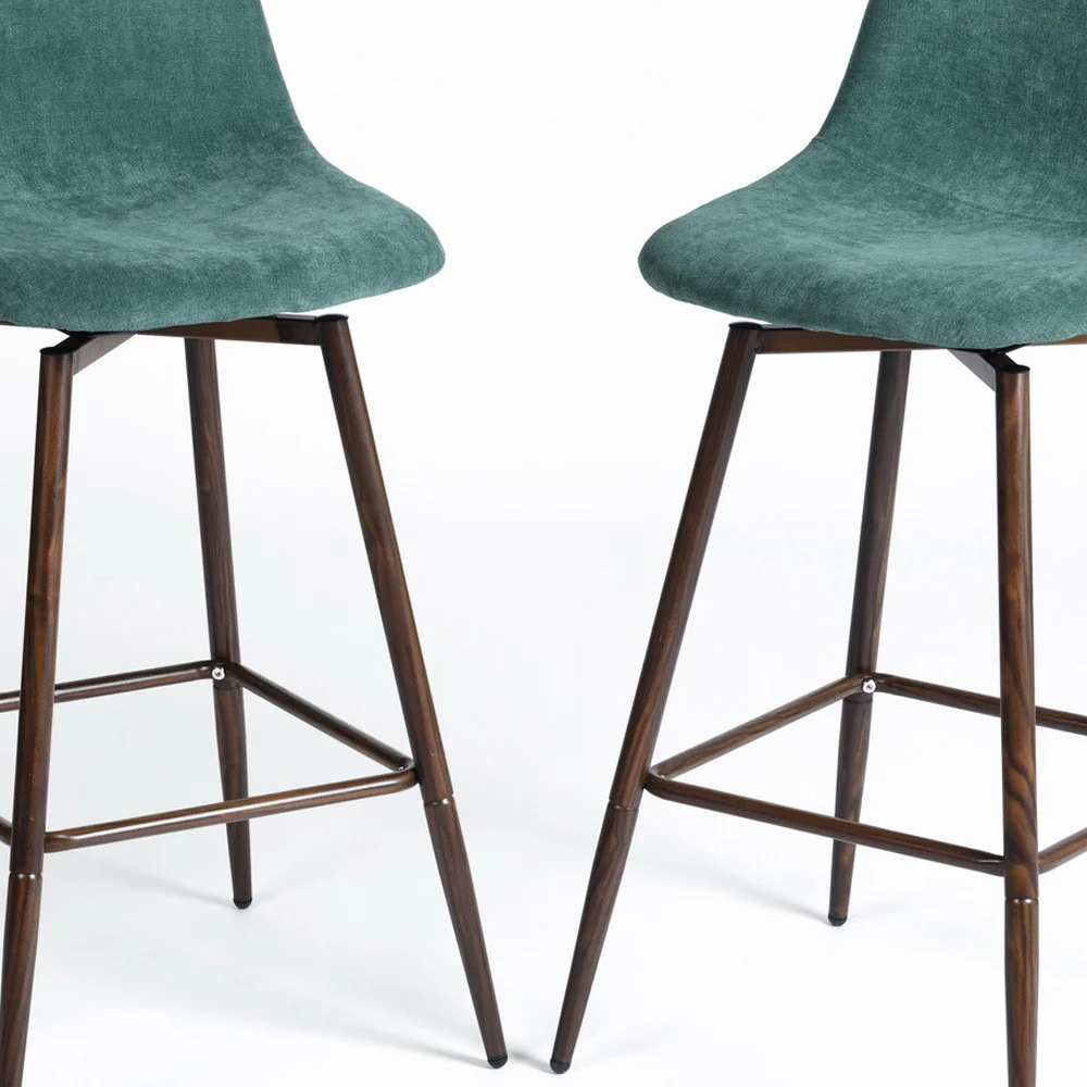 Set of Two Green And Brown Velvet And Steel Counter Height Bar Chairs By Homeroots - Image 2