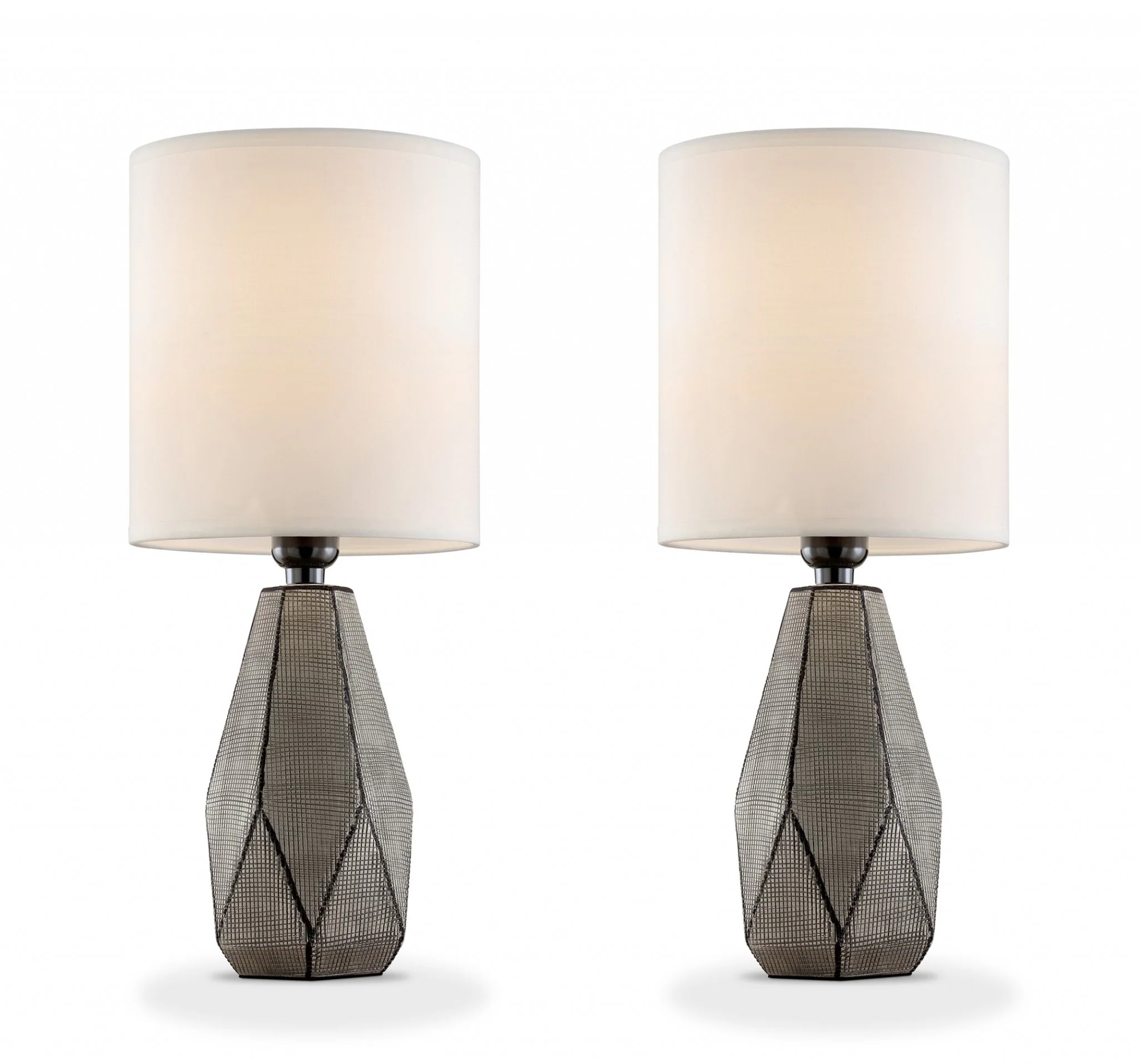 Set of Two Grey and Black Faceted Table Lamps By Homeroots - Image 2