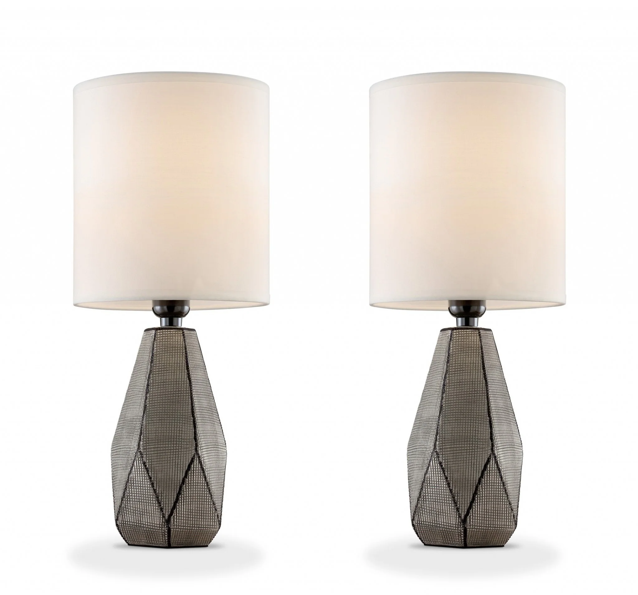 Set of Two Grey and Black Faceted Table Lamps By Homeroots - Image 3