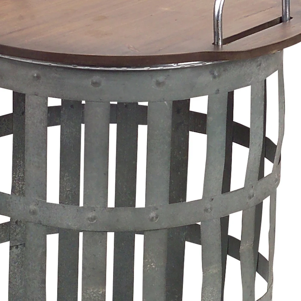 Set Of Two Grey And Brown Wood and Metal Basket Round End Tables By Homeroots - Image 5