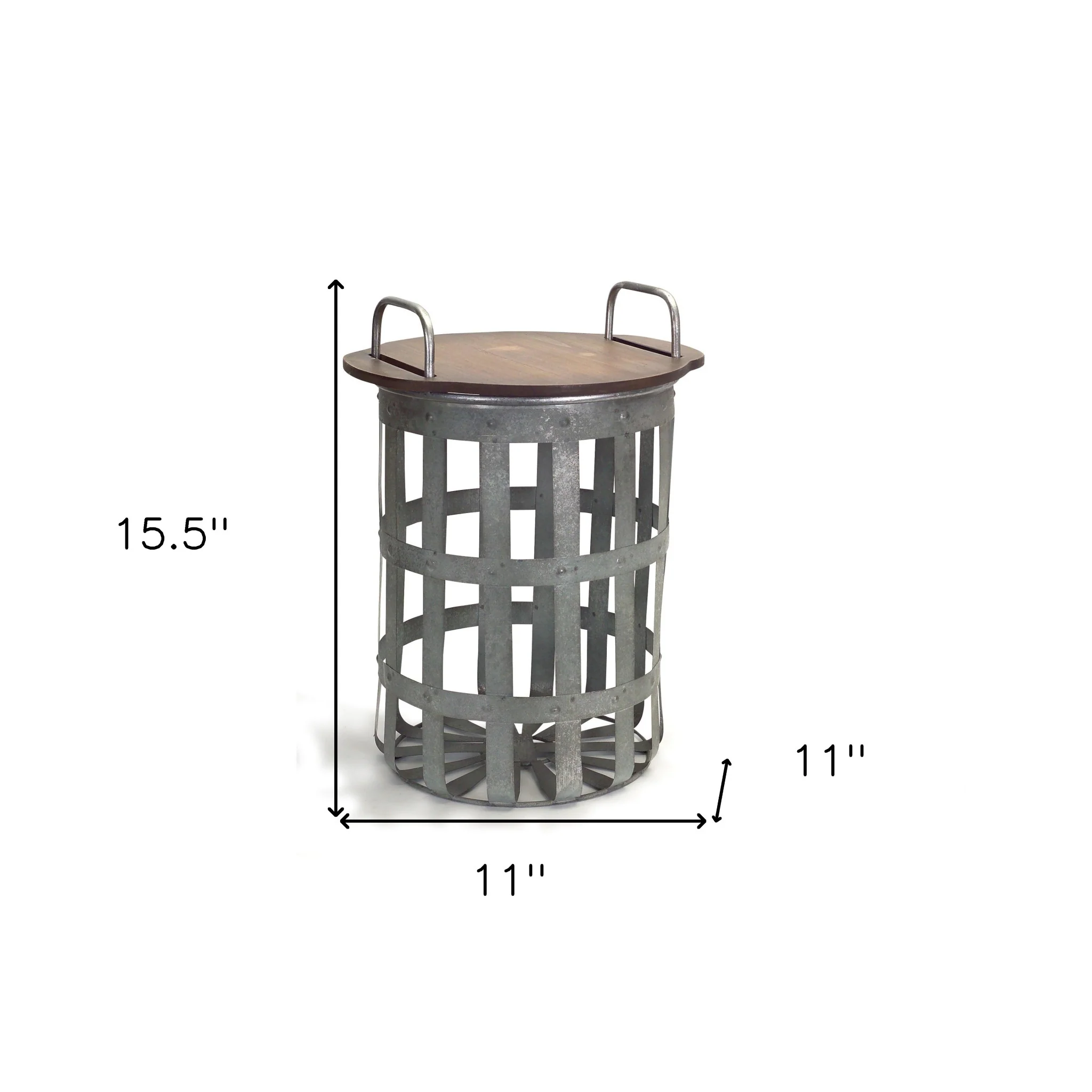 Set Of Two Grey And Brown Wood and Metal Basket Round End Tables By Homeroots - Image 8