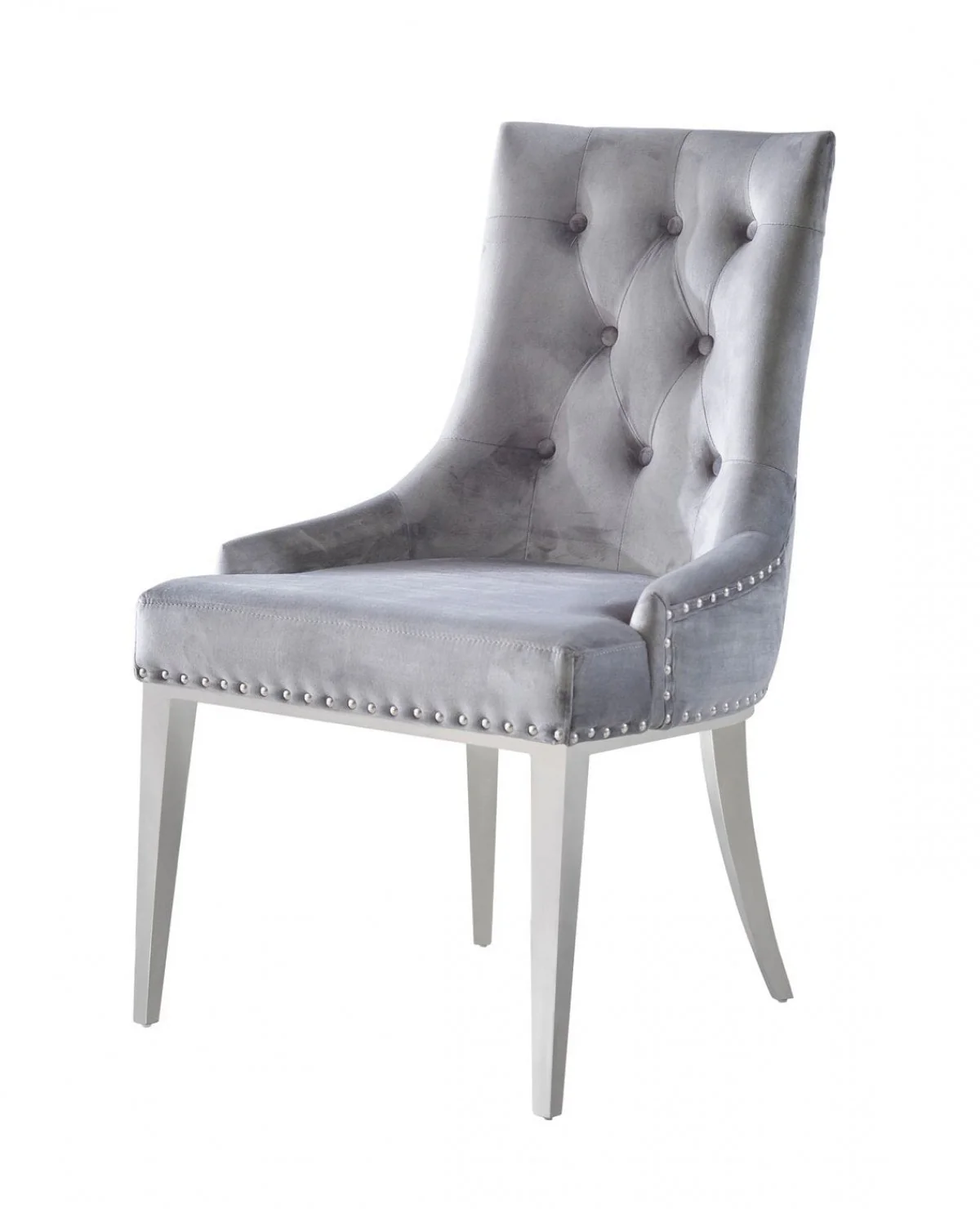 Set of Two Grey Velvet Tufted Dining Chairs By Homeroots - Image 2