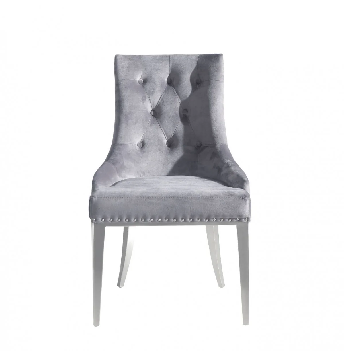 Set of Two Grey Velvet Tufted Dining Chairs By Homeroots - Image 3