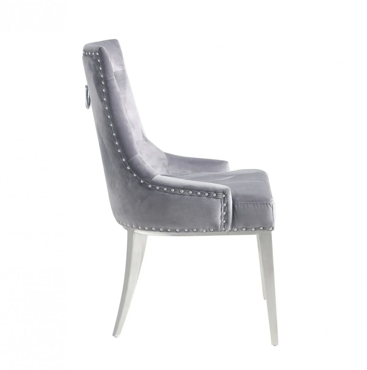 Set of Two Grey Velvet Tufted Dining Chairs By Homeroots - Image 4