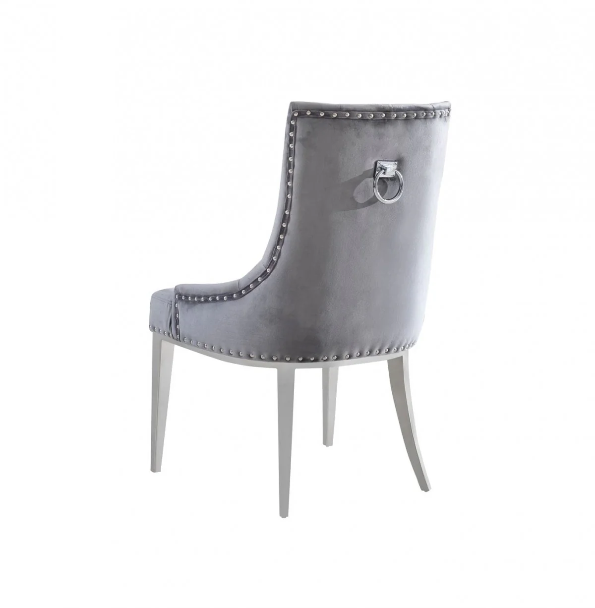 Set of Two Grey Velvet Tufted Dining Chairs By Homeroots - Image 5