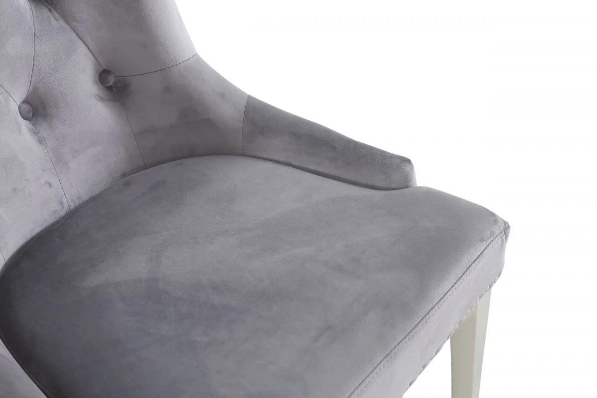 Set of Two Grey Velvet Tufted Dining Chairs By Homeroots - Image 6
