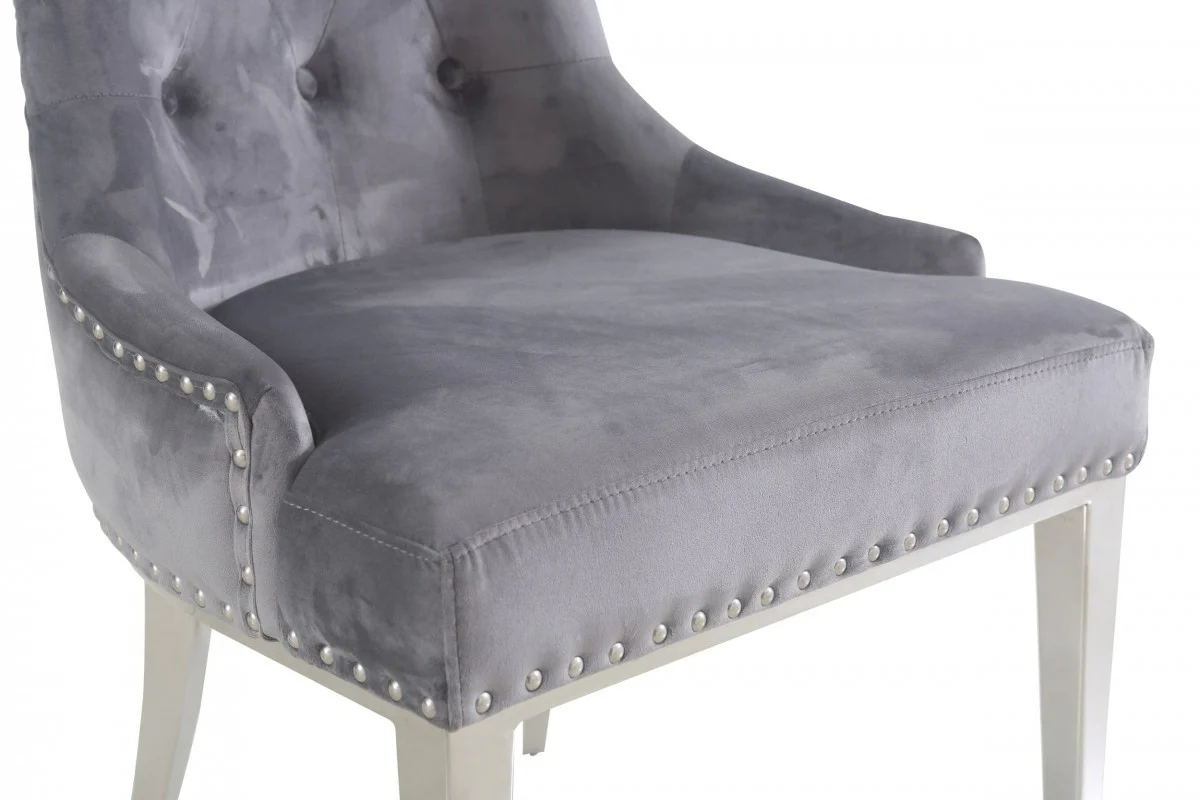Set of Two Grey Velvet Tufted Dining Chairs By Homeroots - Image 7