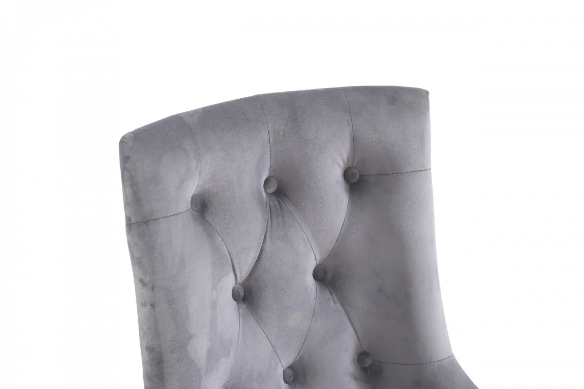 Set of Two Grey Velvet Tufted Dining Chairs By Homeroots - Image 8