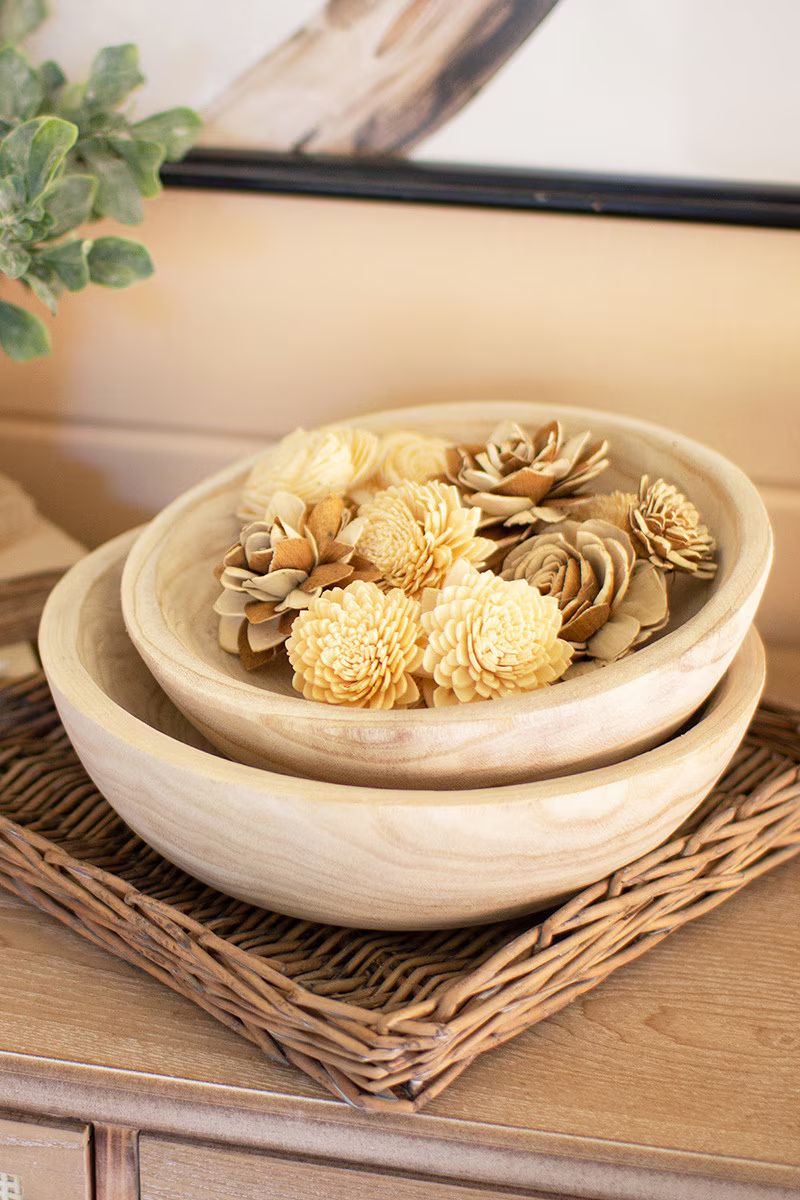 Set Of Two Hand Carved Round Wooden Bowls  (Min 2) By Kalalou - Image 2