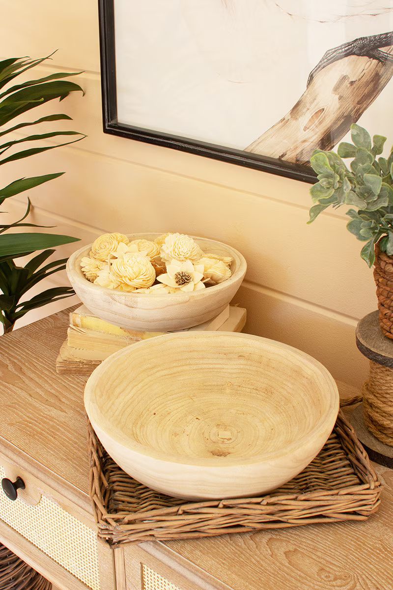 Set Of Two Hand Carved Round Wooden Bowls  (Min 2) By Kalalou - Image 3