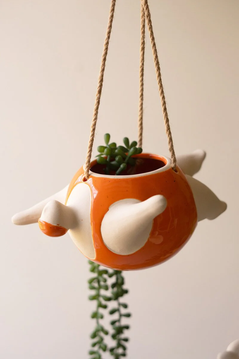 Set Of Two Hanging  Ceramic Swimmers Planters - One Each By Kalalou - Image 2