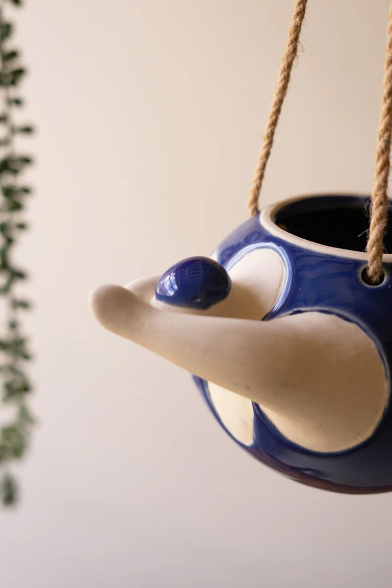 Set Of Two Hanging  Ceramic Swimmers Planters - One Each By Kalalou - Image 3