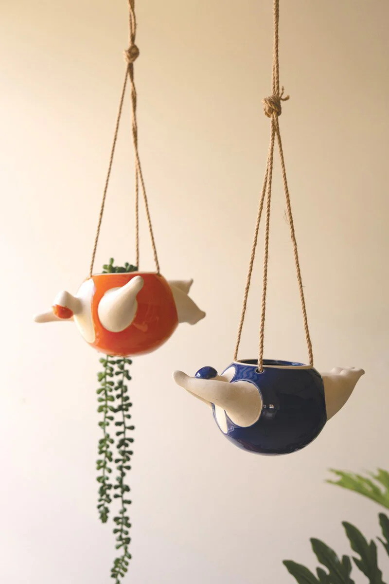 Set Of Two Hanging  Ceramic Swimmers Planters - One Each By Kalalou - Image 4