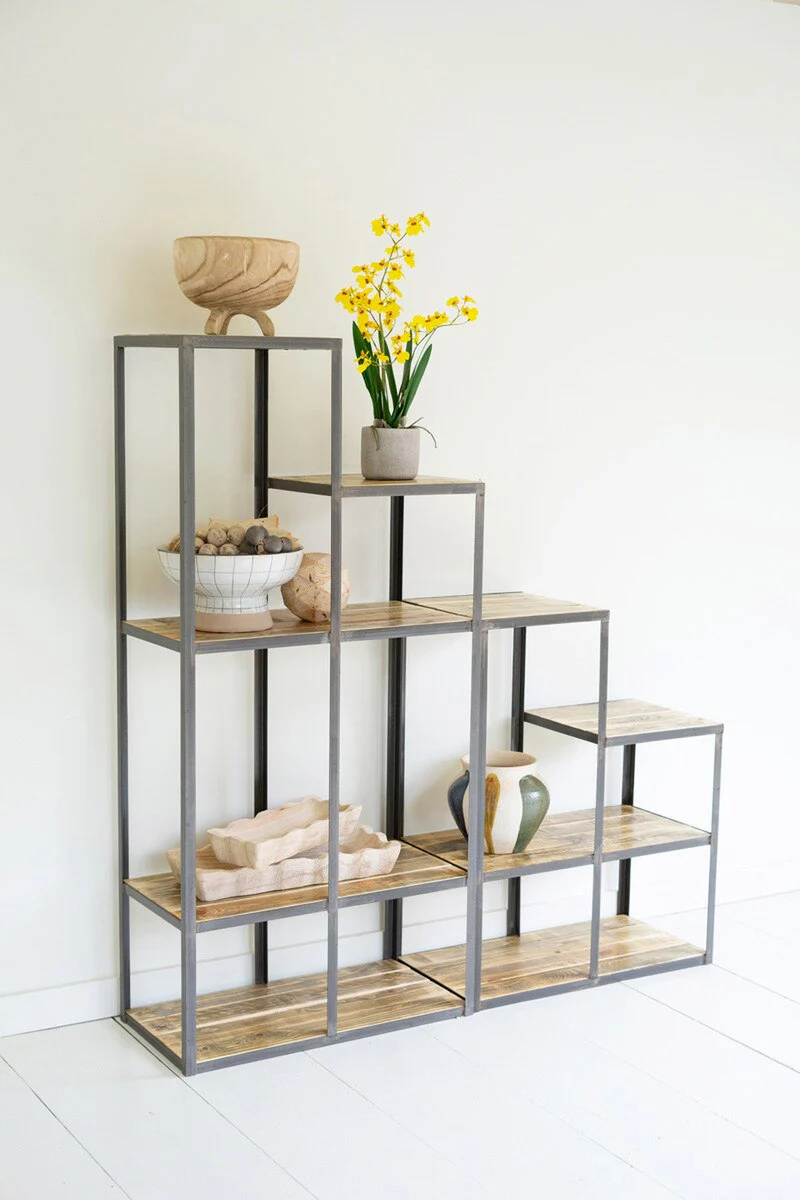 Set Of Two Iron And Wood Stair Step Display Shelves By Kalalou - Image 2