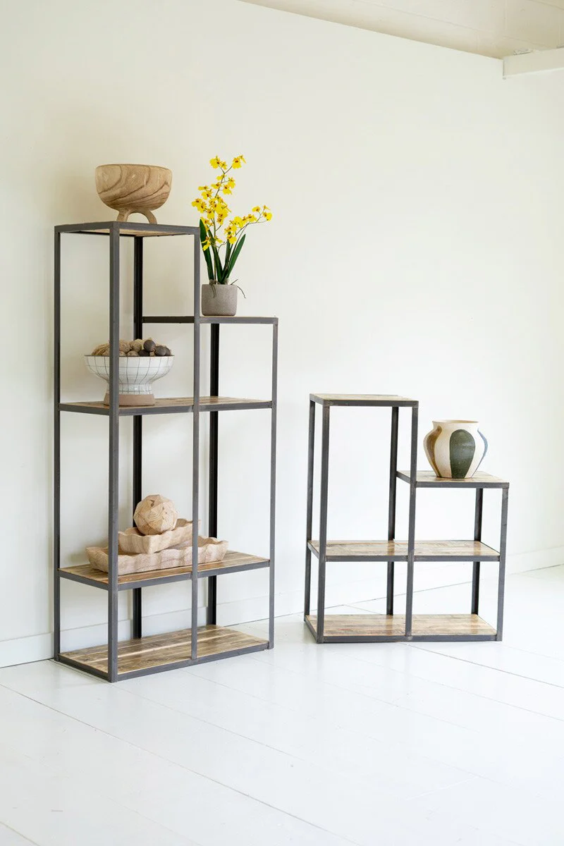 Set Of Two Iron And Wood Stair Step Display Shelves By Kalalou - Image 3