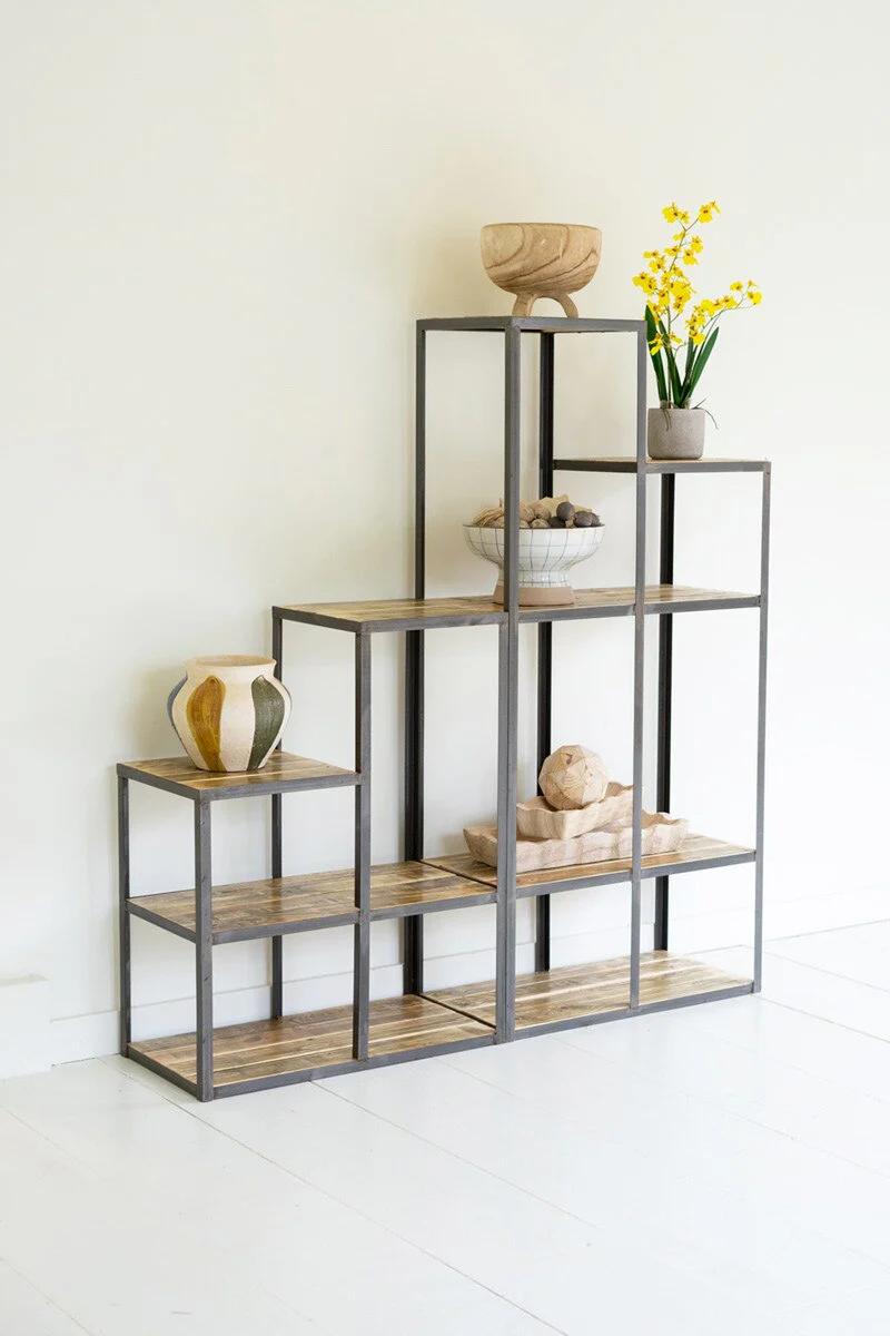 Set Of Two Iron And Wood Stair Step Display Shelves By Kalalou - Image 4