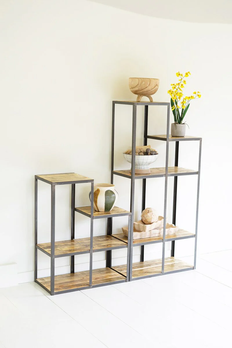 Set Of Two Iron And Wood Stair Step Display Shelves By Kalalou - Image 5