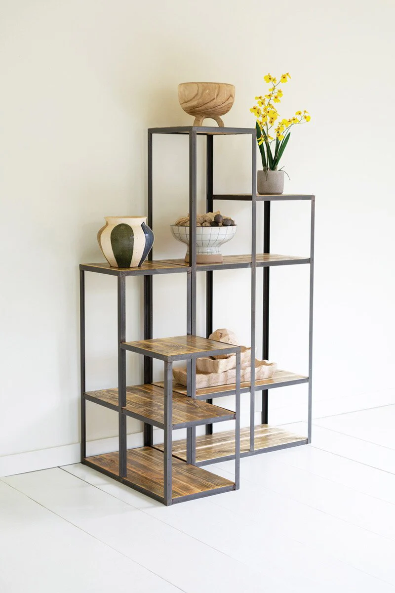Set Of Two Iron And Wood Stair Step Display Shelves By Kalalou - Image 6