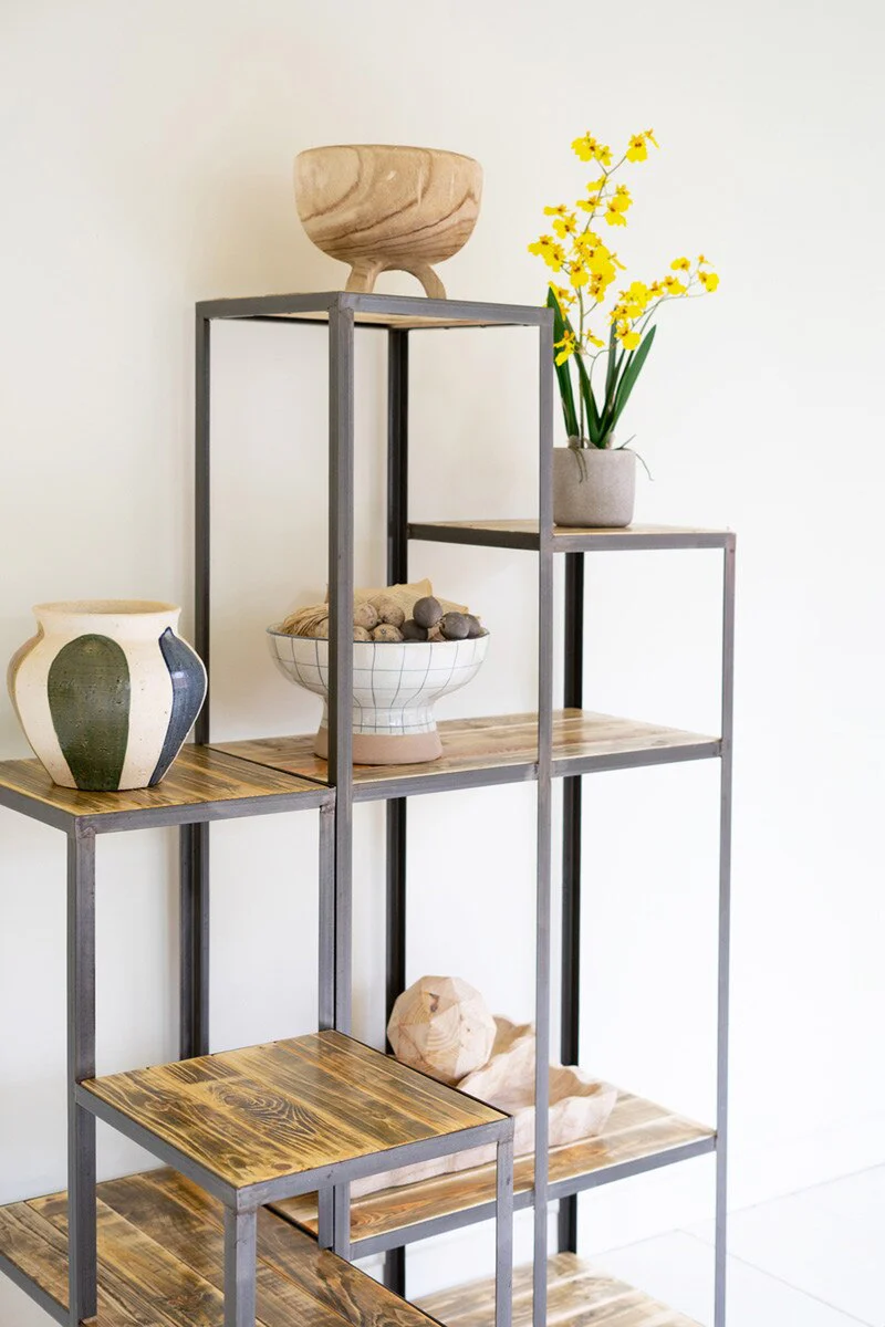 Set Of Two Iron And Wood Stair Step Display Shelves By Kalalou - Image 7