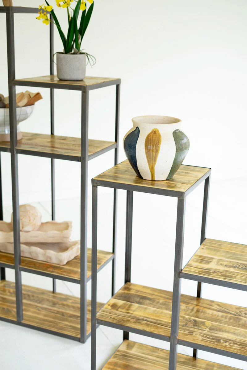 Set Of Two Iron And Wood Stair Step Display Shelves By Kalalou - Image 8