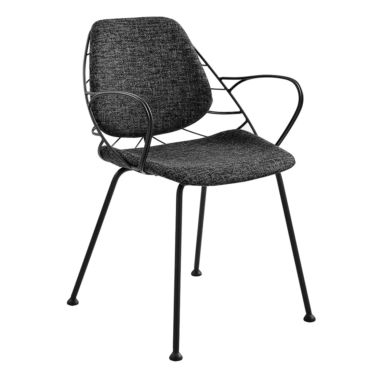 Set Of Two Leaf Dark Gray Fabric And Black Dining Armchairs By Homeroots - Image 2