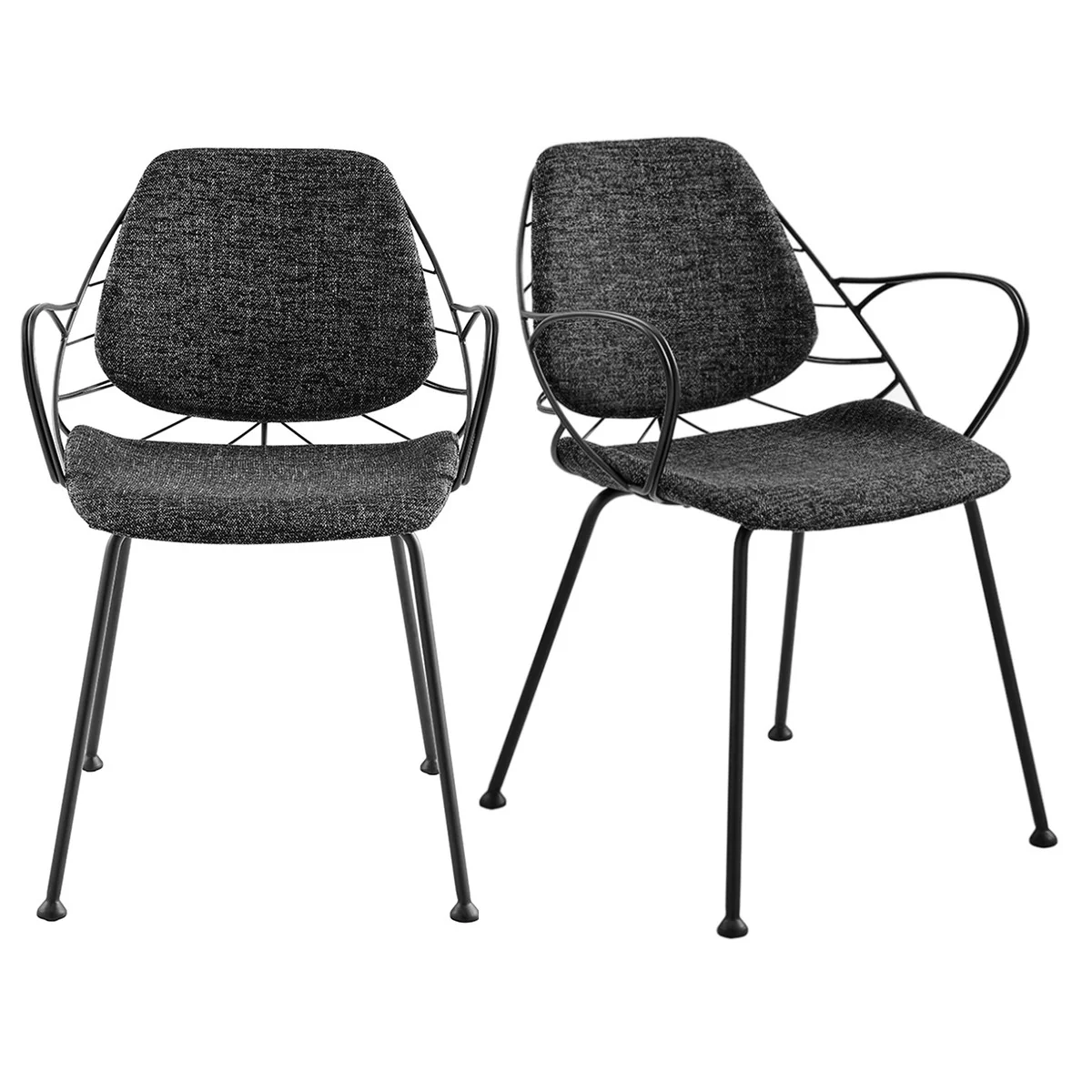 Set Of Two Leaf Dark Gray Fabric And Black Dining Armchairs By Homeroots - Image 7