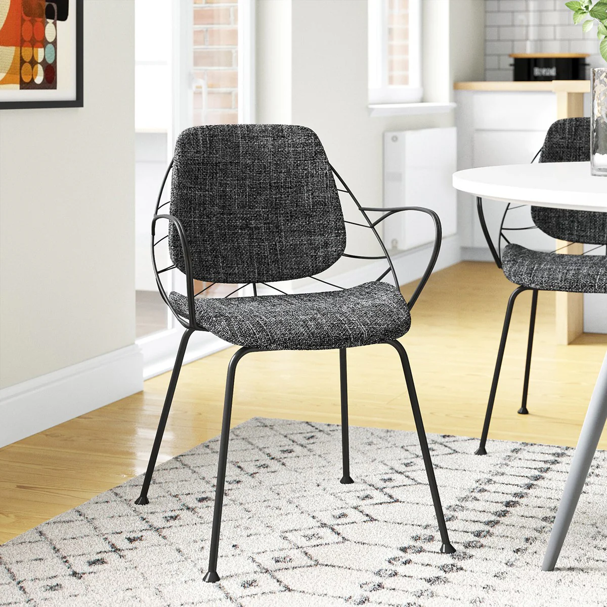 Set Of Two Leaf Dark Gray Fabric And Black Dining Armchairs By Homeroots - Image 8