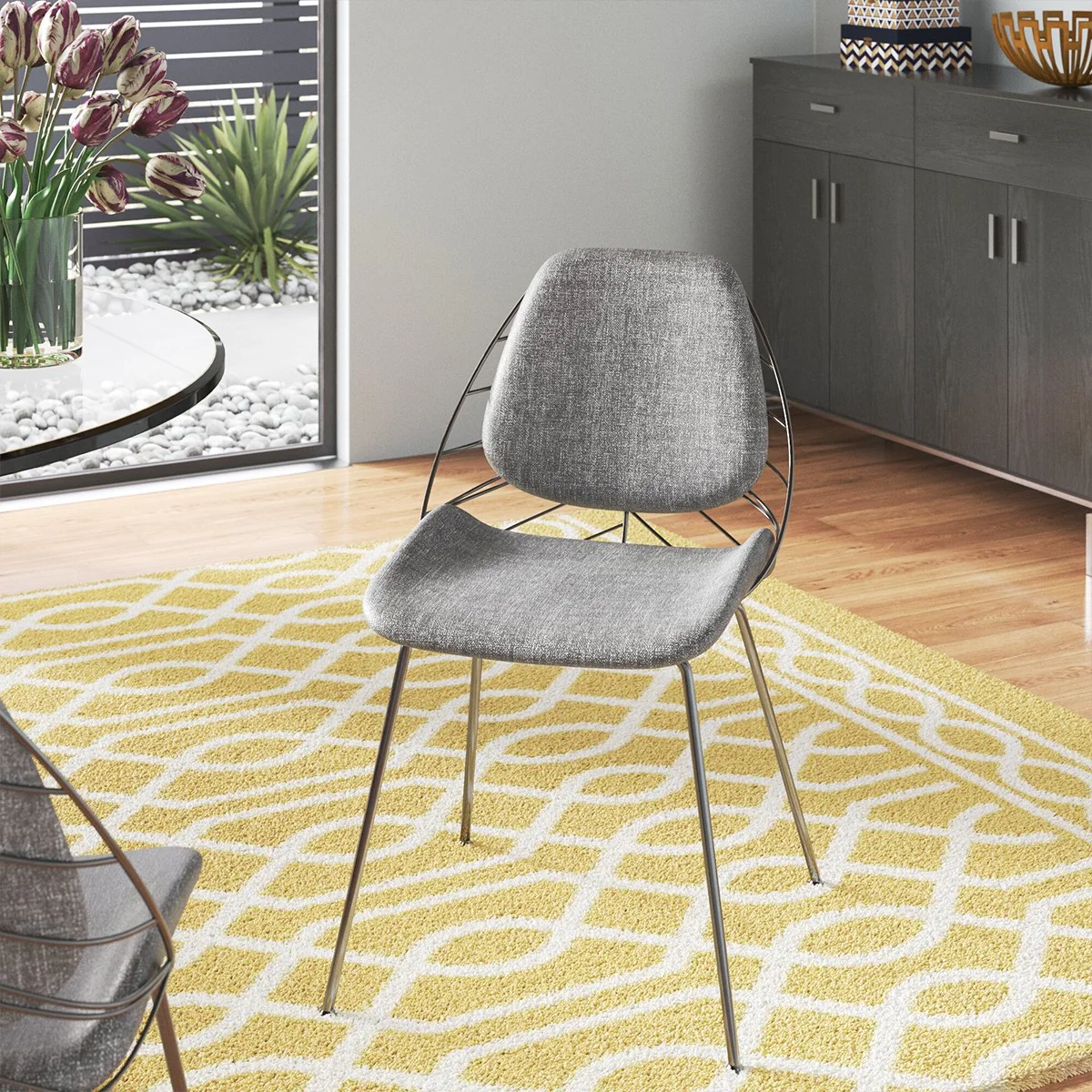 Set Of Two Leaf Dark Gray Fabric And Black Dining Chairs By Homeroots - Image 15