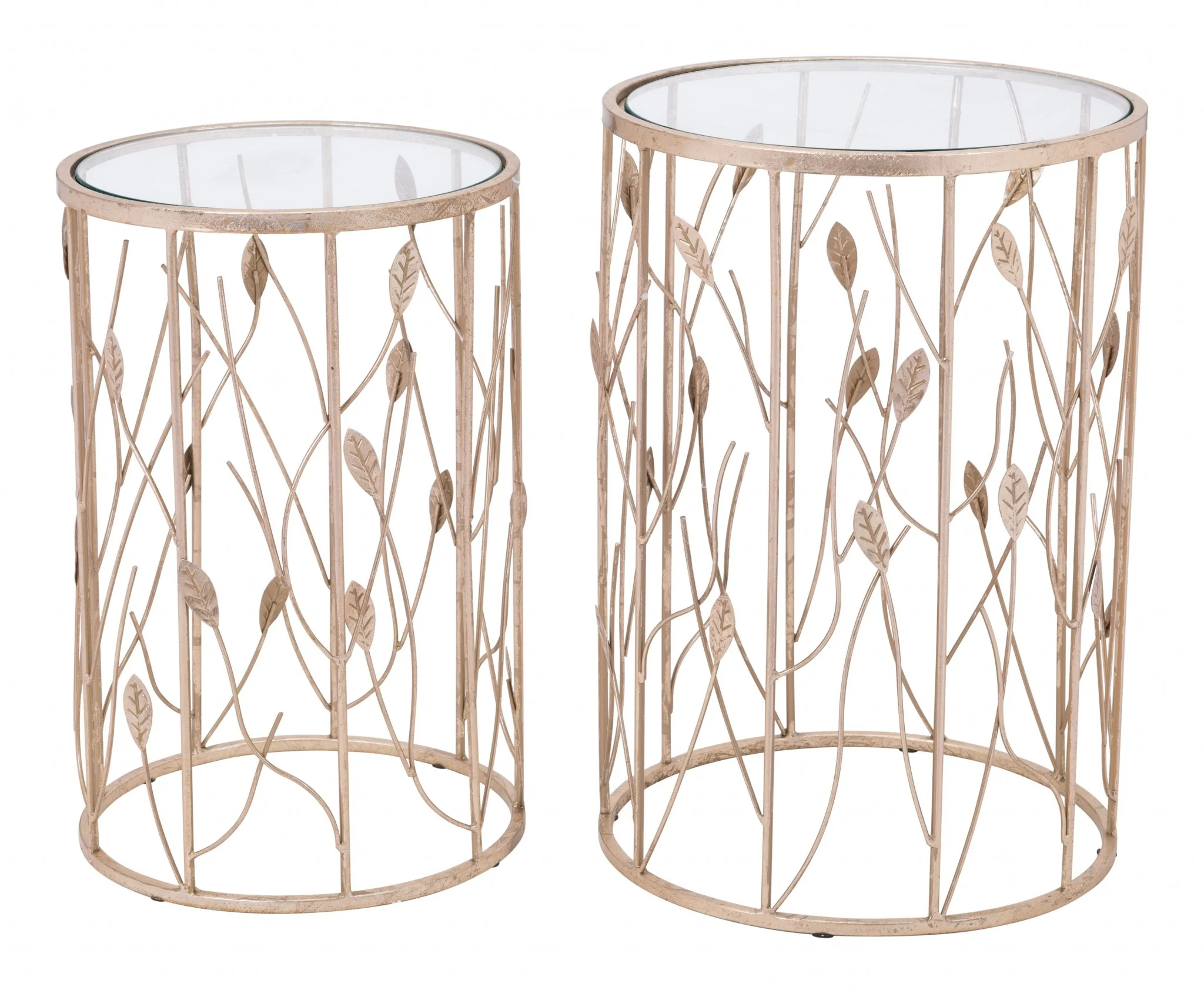 Set of Two Leaf Gold and Glass Side Tables By Homeroots - Image 2