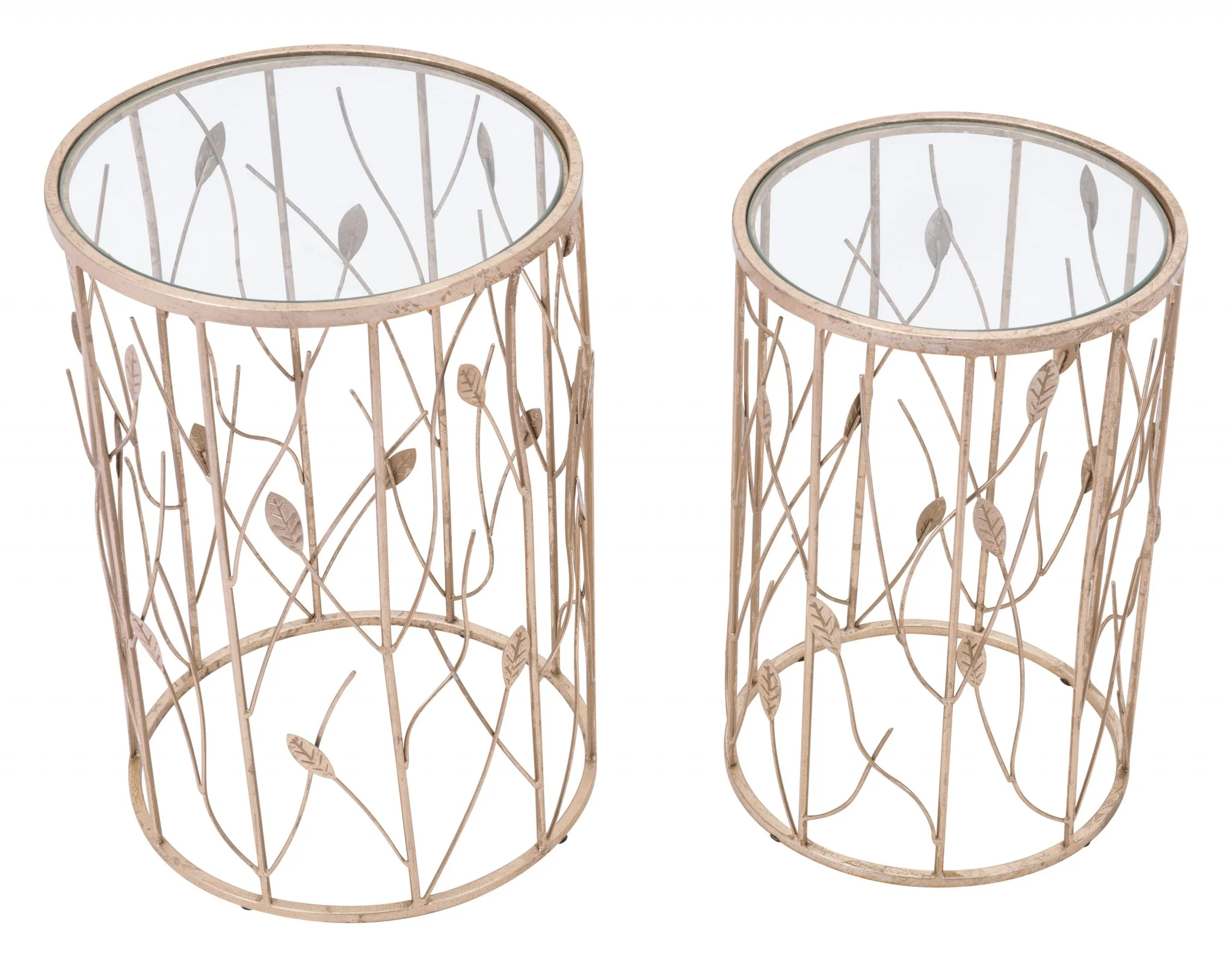 Set of Two Leaf Gold and Glass Side Tables By Homeroots - Image 3