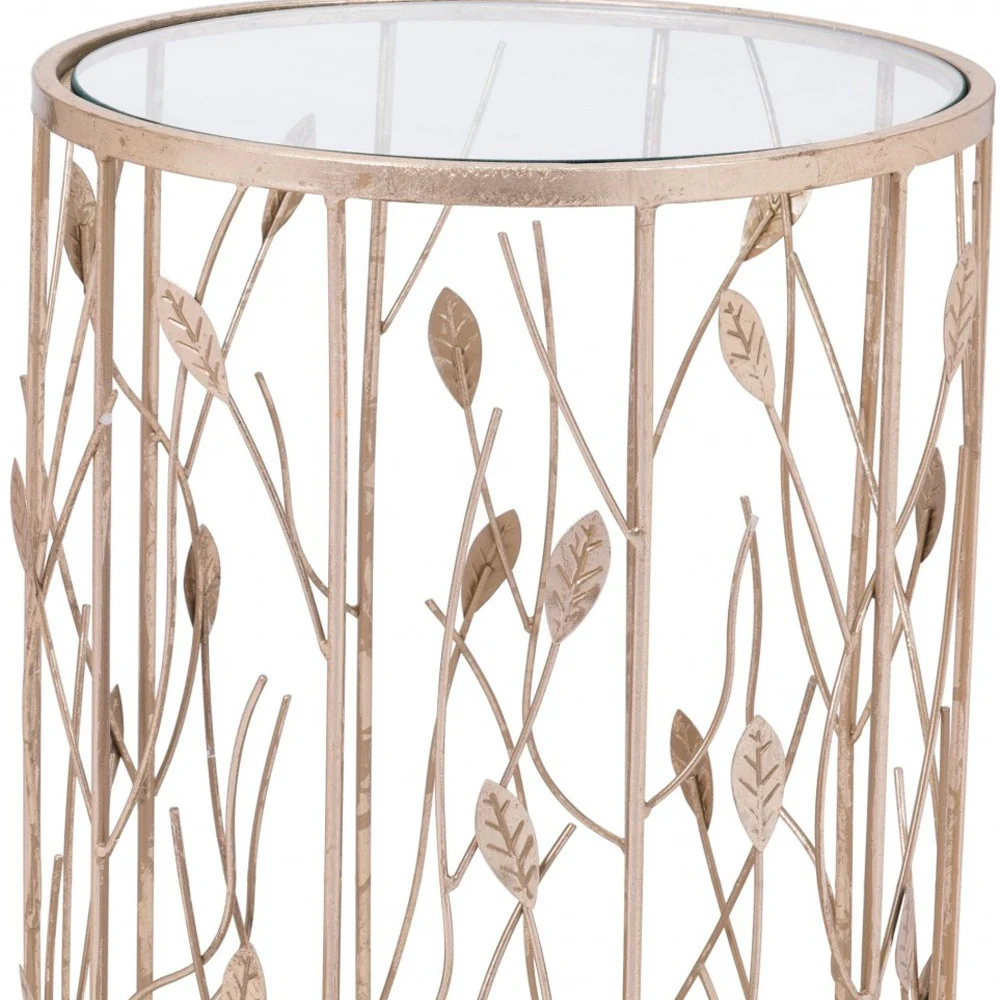 Set of Two Leaf Gold and Glass Side Tables By Homeroots - Image 5