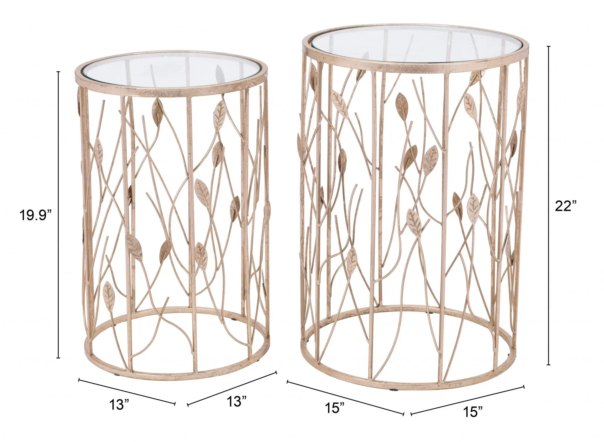 Set of Two Leaf Gold and Glass Side Tables By Homeroots - Image 7