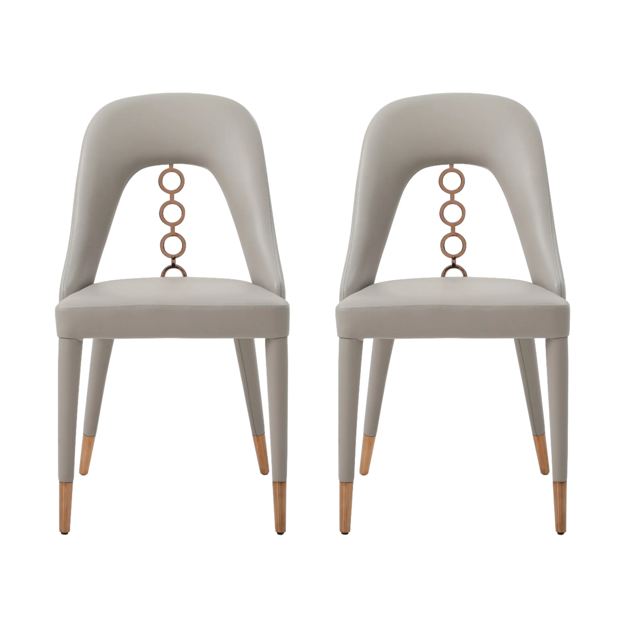 Set of Two Light Gray Faux Leather Dining Side Chairs With Rose Gold Accents By Homeroots - Image 2
