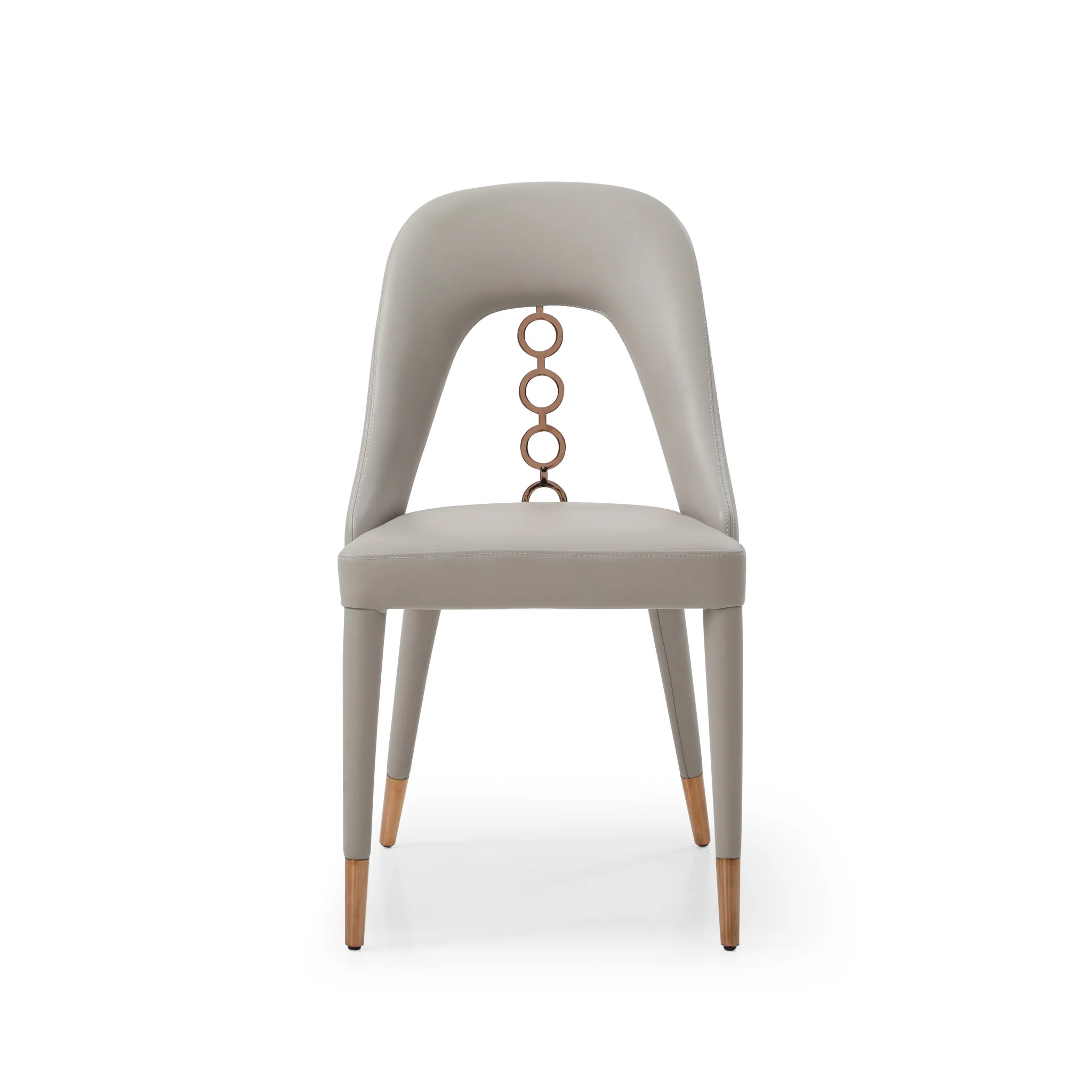 Set of Two Light Gray Faux Leather Dining Side Chairs With Rose Gold Accents By Homeroots - Image 3