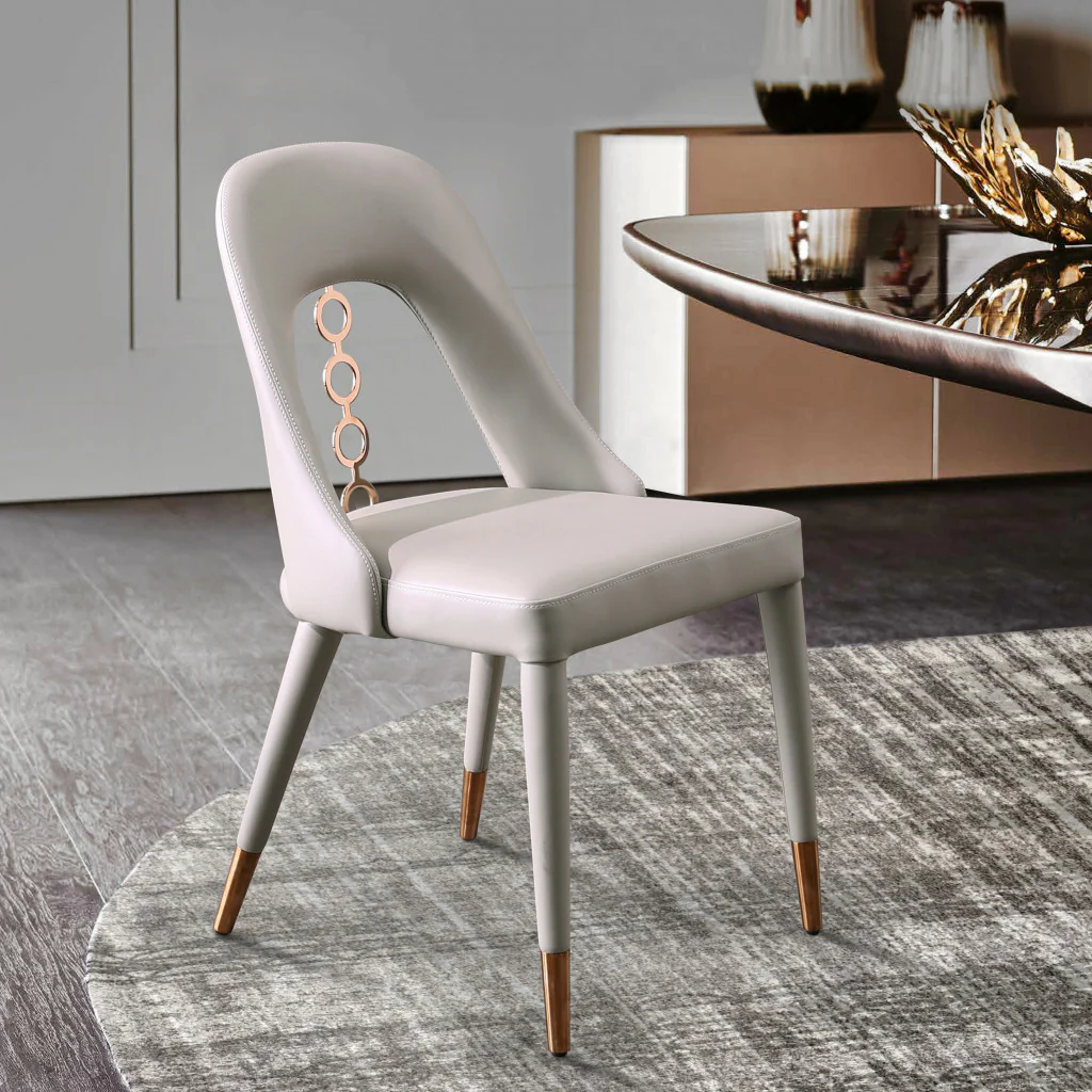 Set of Two Light Gray Faux Leather Dining Side Chairs With Rose Gold Accents By Homeroots - Image 7